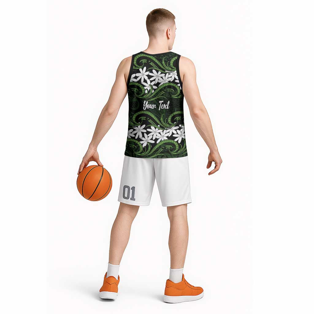 Personalised Cook Islands Palmerston Basketball Jersey Tiare Maori Polynesian Waves Tattoo