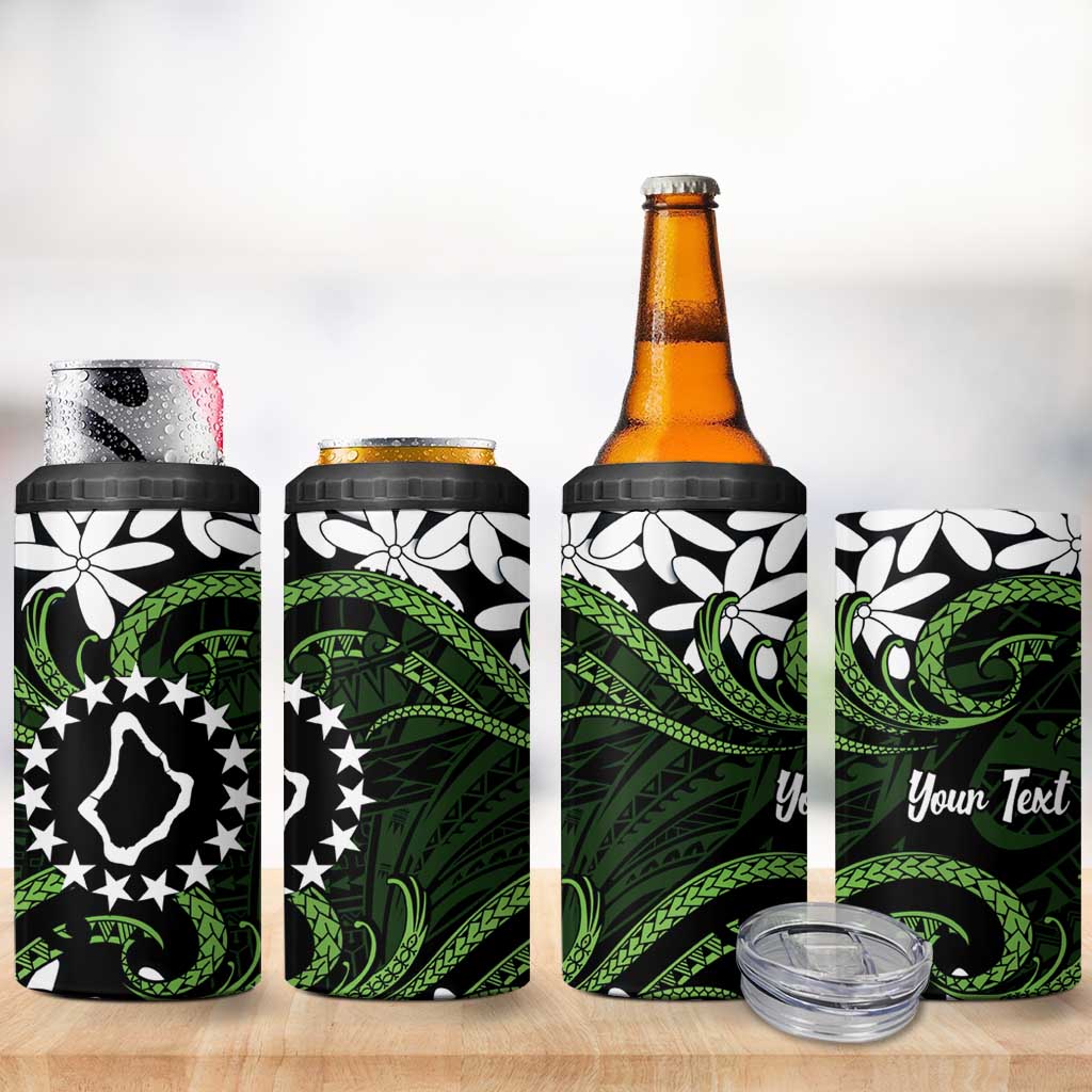 Personalised Cook Islands Palmerston 4 in 1 Can Cooler Tumbler Tiare Maori Polynesian Waves Tattoo LT14 - Polynesian Pride