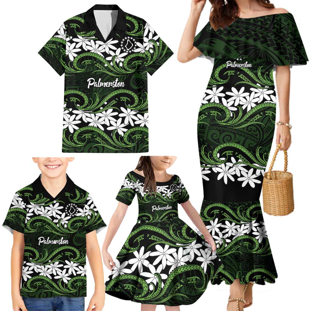 Personalised Cook Islands Palmerston Family Matching Mermaid Dress and Hawaiian Shirt Tiare Maori Polynesian Waves Tattoo