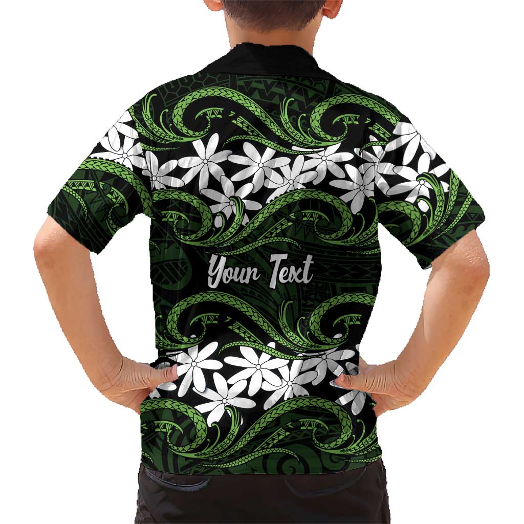 Personalised Cook Islands Palmerston Family Matching Off Shoulder Maxi Dress and Hawaiian Shirt Tiare Maori Polynesian Waves Tattoo LT14 - Polynesian Pride