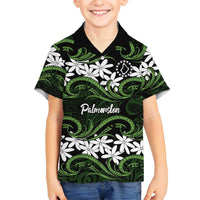 Personalised Cook Islands Palmerston Family Matching Off Shoulder Maxi Dress and Hawaiian Shirt Tiare Maori Polynesian Waves Tattoo LT14 Son's Shirt Green - Polynesian Pride