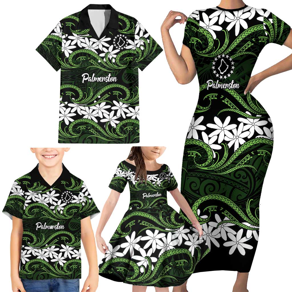 Personalised Cook Islands Palmerston Family Matching Short Sleeve Bodycon Dress and Hawaiian Shirt Tiare Maori Polynesian Waves Tattoo LT14 - Polynesian Pride