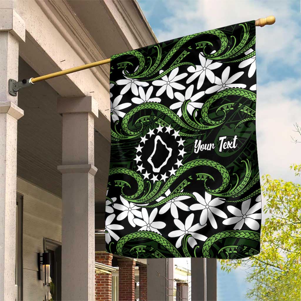 Personalised Cook Islands Palmerston Garden Flag Tiare Maori Polynesian Waves Tattoo LT14 House Flag Green - Polynesian Pride