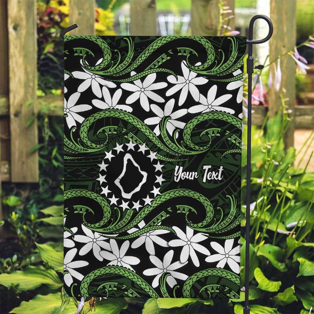 Personalised Cook Islands Palmerston Garden Flag Tiare Maori Polynesian Waves Tattoo LT14 Garden Flag Green - Polynesian Pride