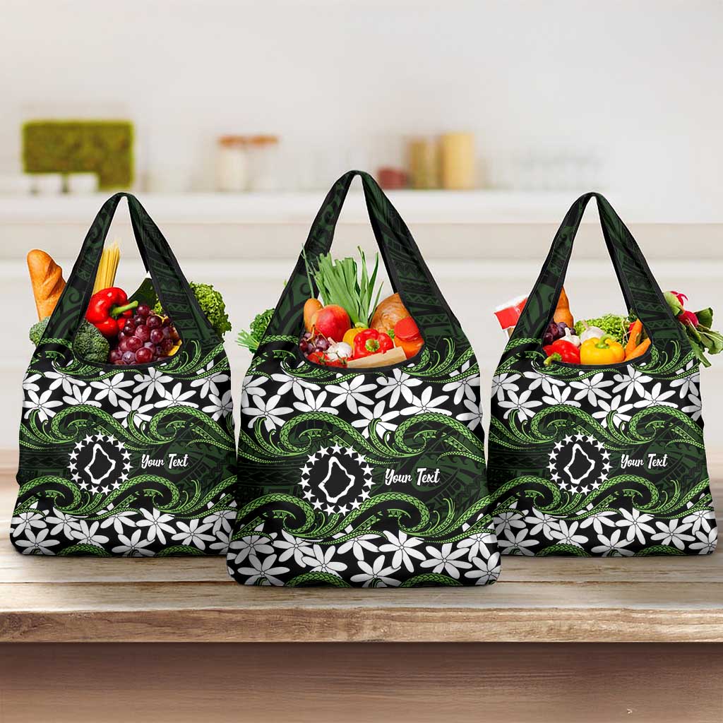 Personalised Cook Islands Palmerston Grocery Bag Tiare Maori Polynesian Waves Tattoo