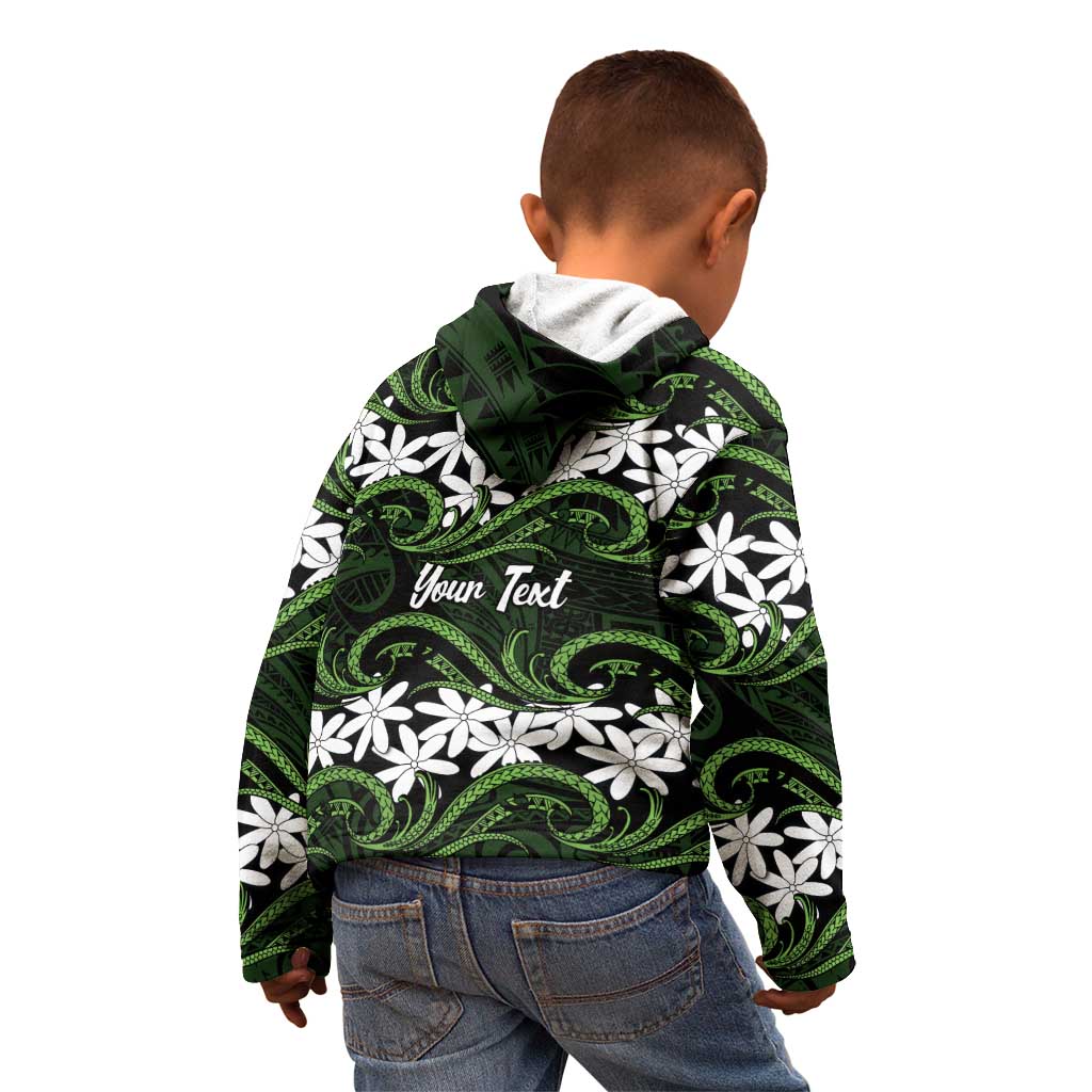 Personalised Cook Islands Palmerston Kid Hoodie Tiare Maori Polynesian Waves Tattoo