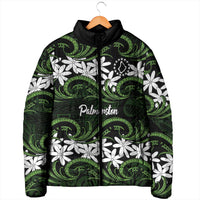 Personalised Cook Islands Palmerston Padded Jacket Tiare Maori Polynesian Waves Tattoo