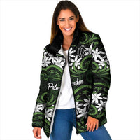 Personalised Cook Islands Palmerston Padded Jacket Tiare Maori Polynesian Waves Tattoo
