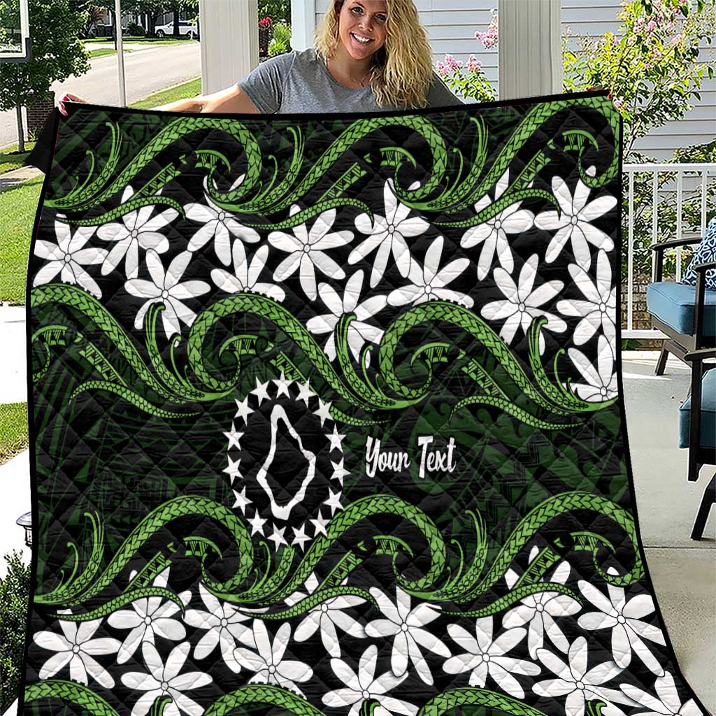 Personalised Cook Islands Palmerston Quilt Tiare Maori Polynesian Waves Tattoo LT14 Green - Polynesian Pride