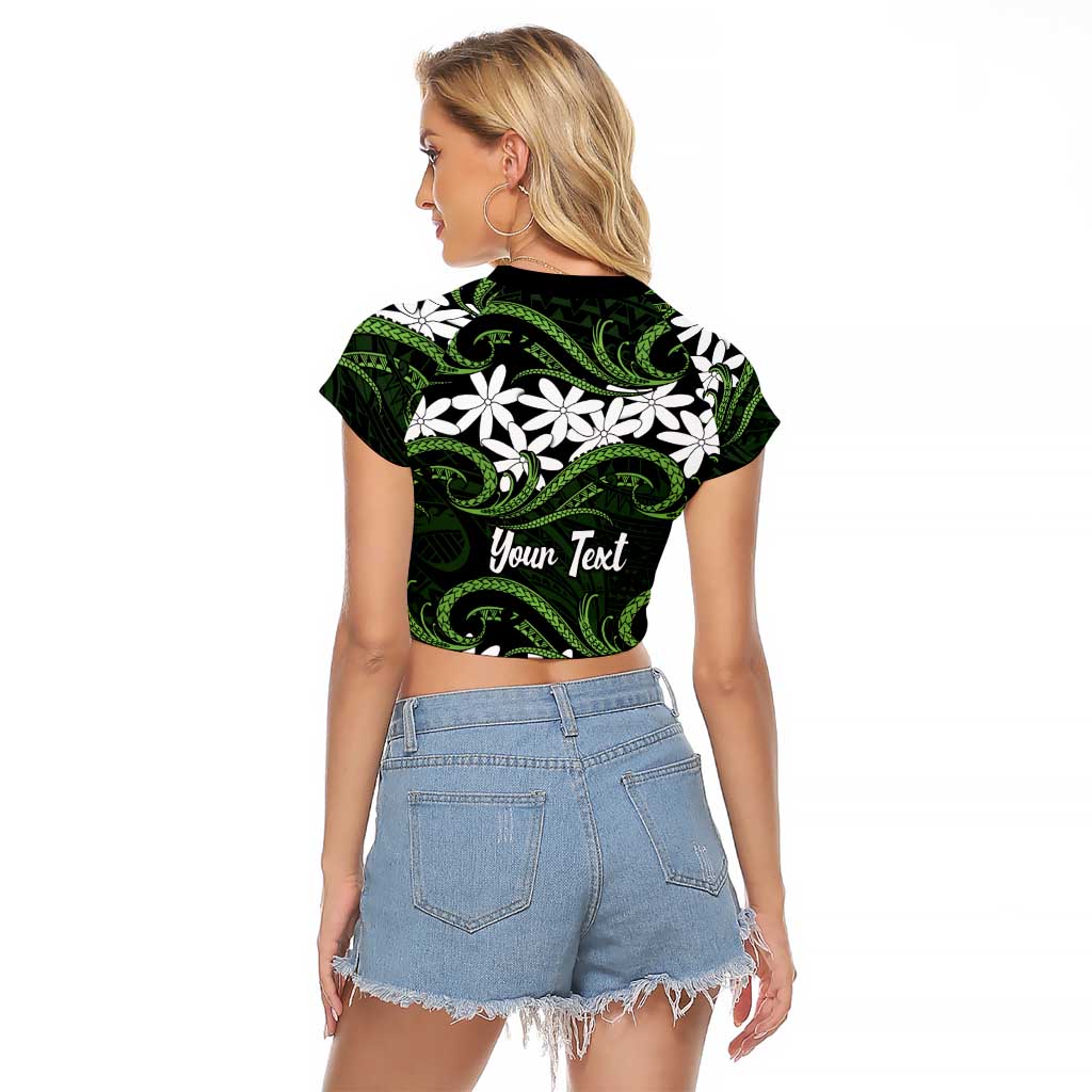 Personalised Cook Islands Palmerston Raglan Cropped T Shirt Tiare Maori Polynesian Waves Tattoo
