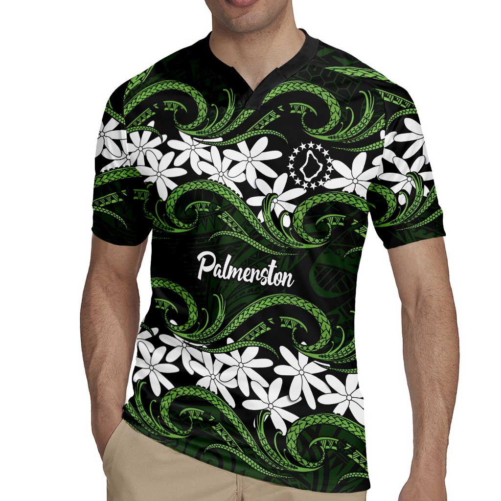 Personalised Cook Islands Palmerston Rugby Jersey Tiare Maori Polynesian Waves Tattoo
