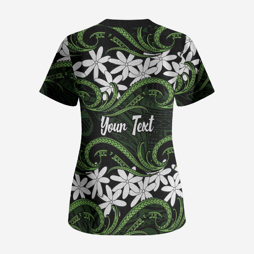 Personalised Cook Islands Palmerston Scrub Top Tiare Maori Polynesian Waves Tattoo