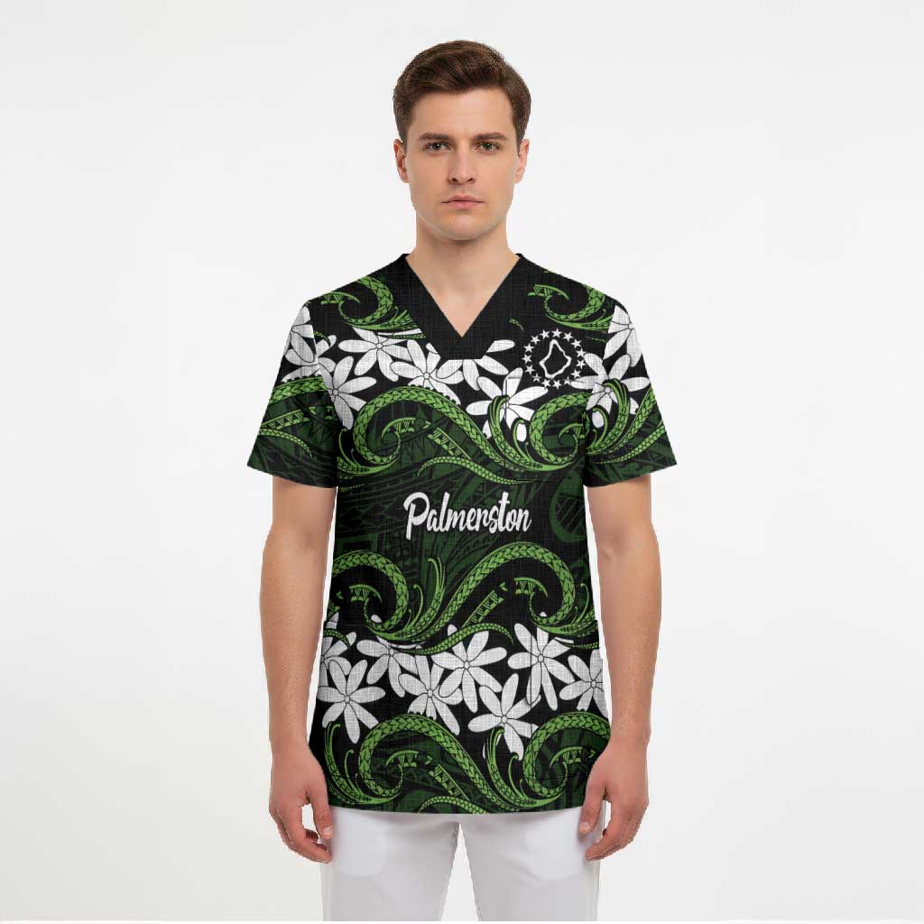 Personalised Cook Islands Palmerston Scrub Top Tiare Maori Polynesian Waves Tattoo