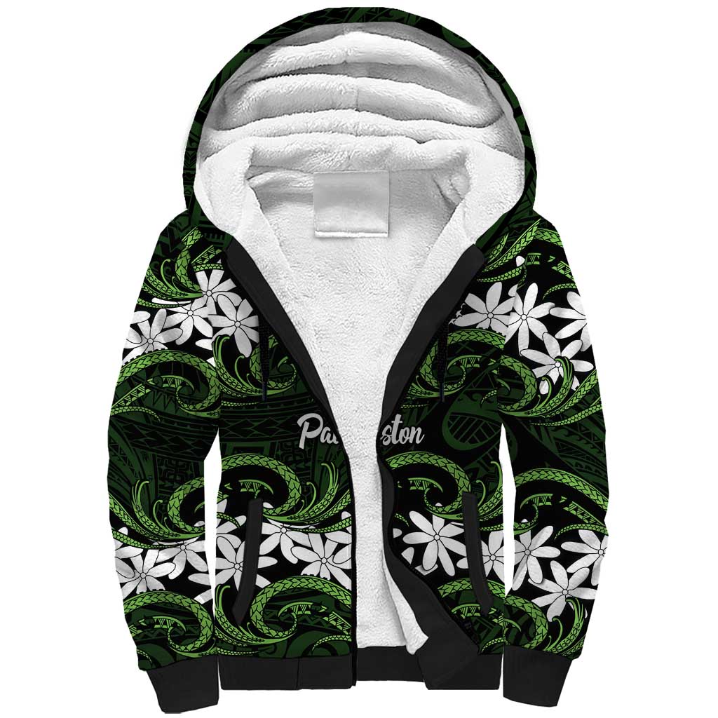 Personalised Cook Islands Palmerston Sherpa Hoodie Tiare Maori Polynesian Waves Tattoo