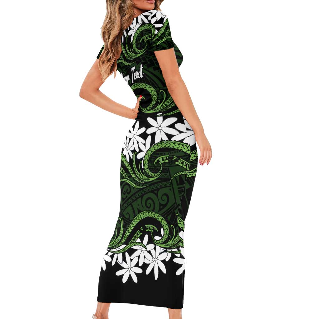 Personalised Cook Islands Palmerston Short Sleeve Bodycon Dress Tiare Maori Polynesian Waves Tattoo LT14 - Polynesian Pride