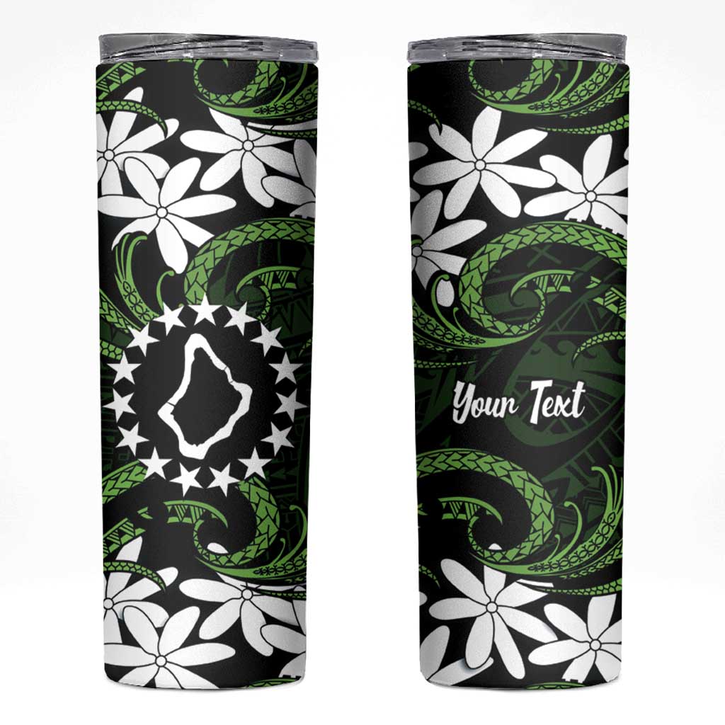 Personalised Cook Islands Palmerston Skinny Tumbler Tiare Maori Polynesian Waves Tattoo LT14 Green - Polynesian Pride
