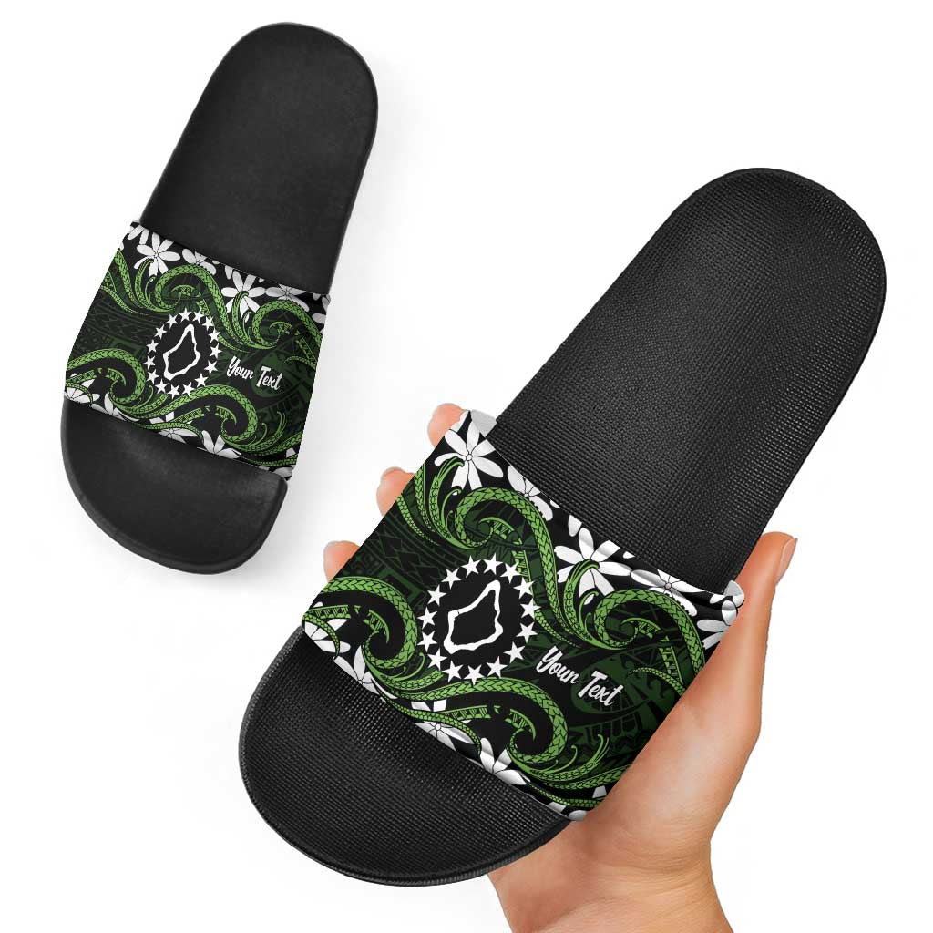 Personalised Cook Islands Palmerston Slide Sandals Tiare Maori Polynesian Waves Tattoo