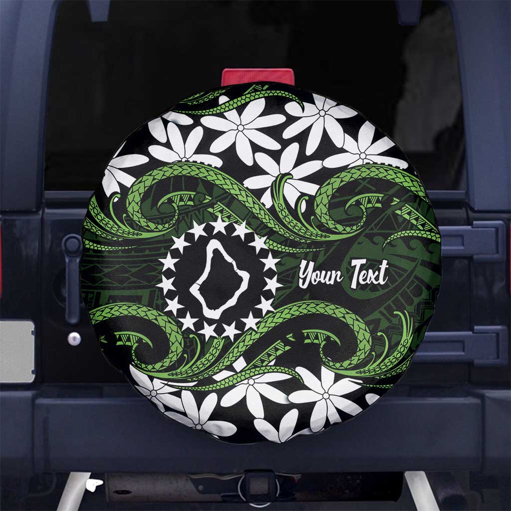 Personalised Cook Islands Palmerston Spare Tire Cover Tiare Maori Polynesian Waves Tattoo