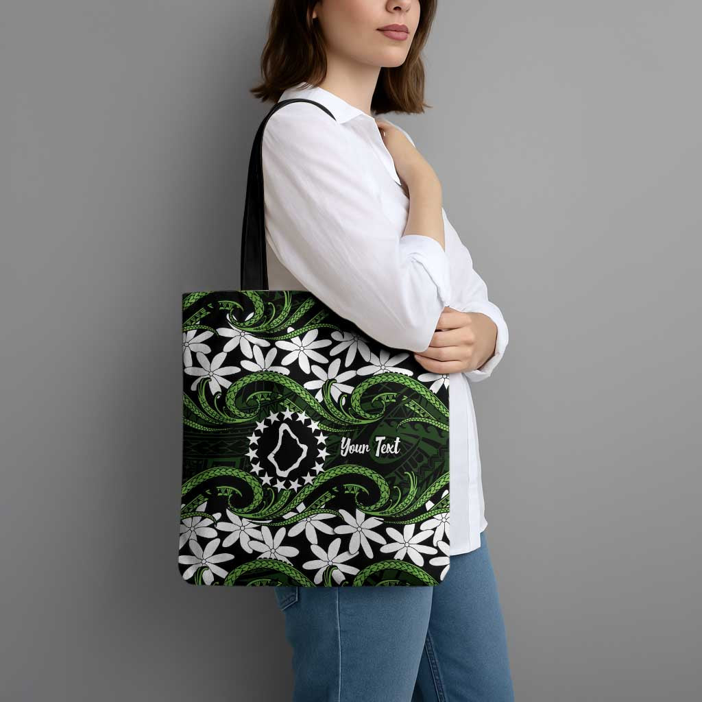 Personalised Cook Islands Palmerston Tote Bag Tiare Maori Polynesian Waves Tattoo