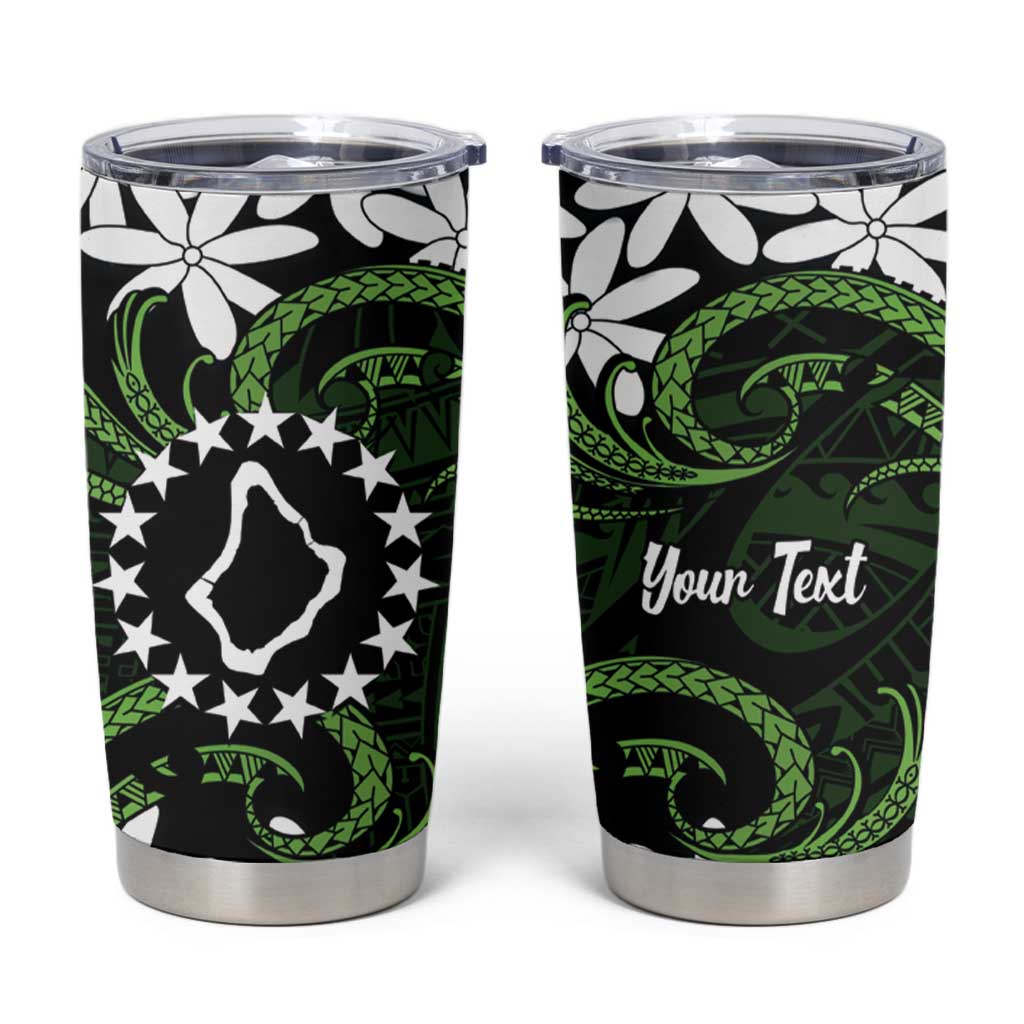 Personalised Cook Islands Palmerston Tumbler Cup Tiare Maori Polynesian Waves Tattoo