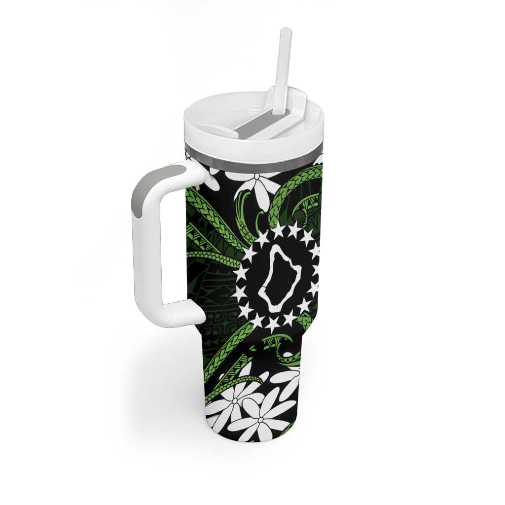 Personalised Cook Islands Palmerston Tumbler With Handle Tiare Maori Polynesian Waves Tattoo