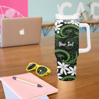 Personalised Cook Islands Palmerston Tumbler With Handle Tiare Maori Polynesian Waves Tattoo
