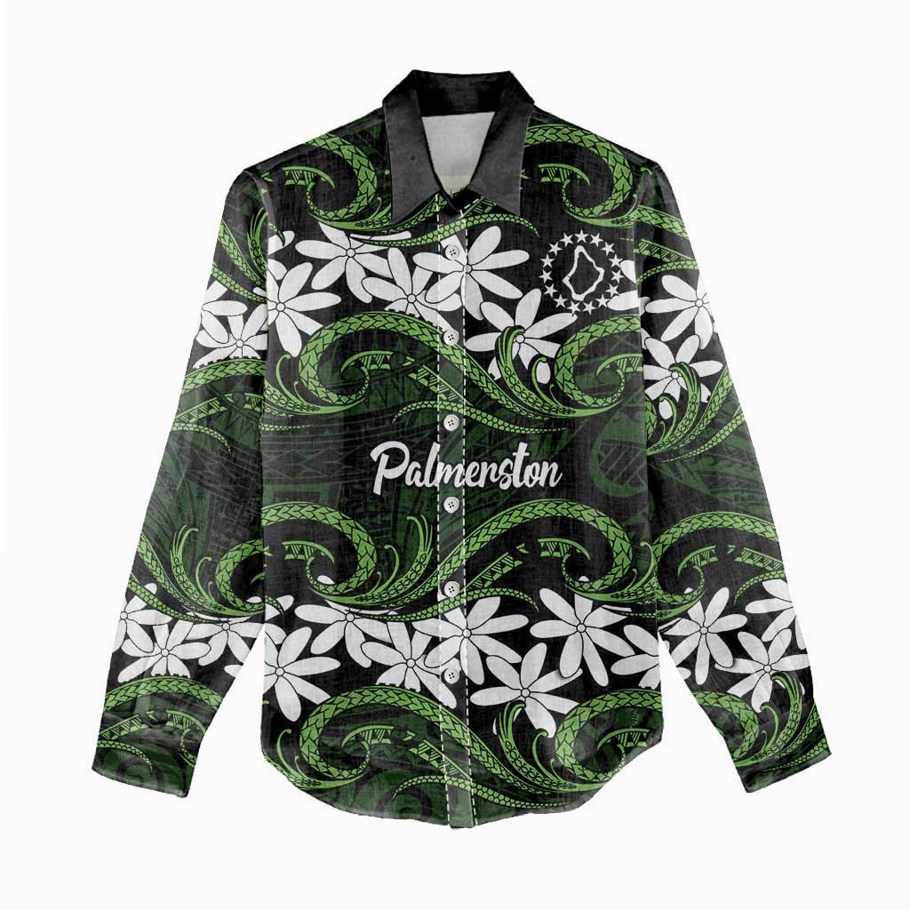 Personalised Cook Islands Palmerston Women Casual Shirt Tiare Maori Polynesian Waves Tattoo LT14 - Polynesian Pride