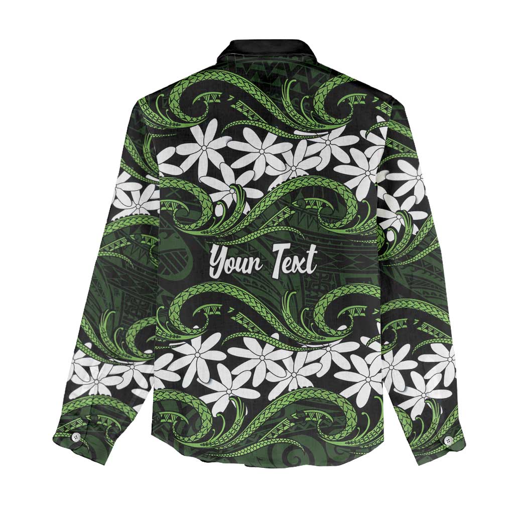 Personalised Cook Islands Palmerston Women Casual Shirt Tiare Maori Polynesian Waves Tattoo LT14 - Polynesian Pride