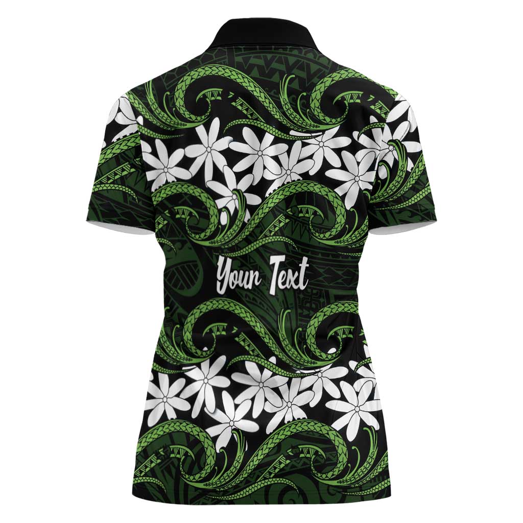 Personalised Cook Islands Palmerston Women Polo Shirt Tiare Maori Polynesian Waves Tattoo LT14 - Polynesian Pride
