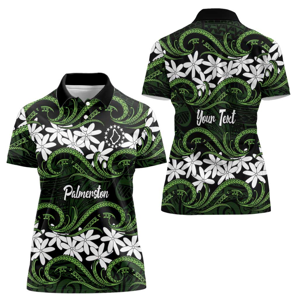 Personalised Cook Islands Palmerston Women Polo Shirt Tiare Maori Polynesian Waves Tattoo LT14 - Polynesian Pride