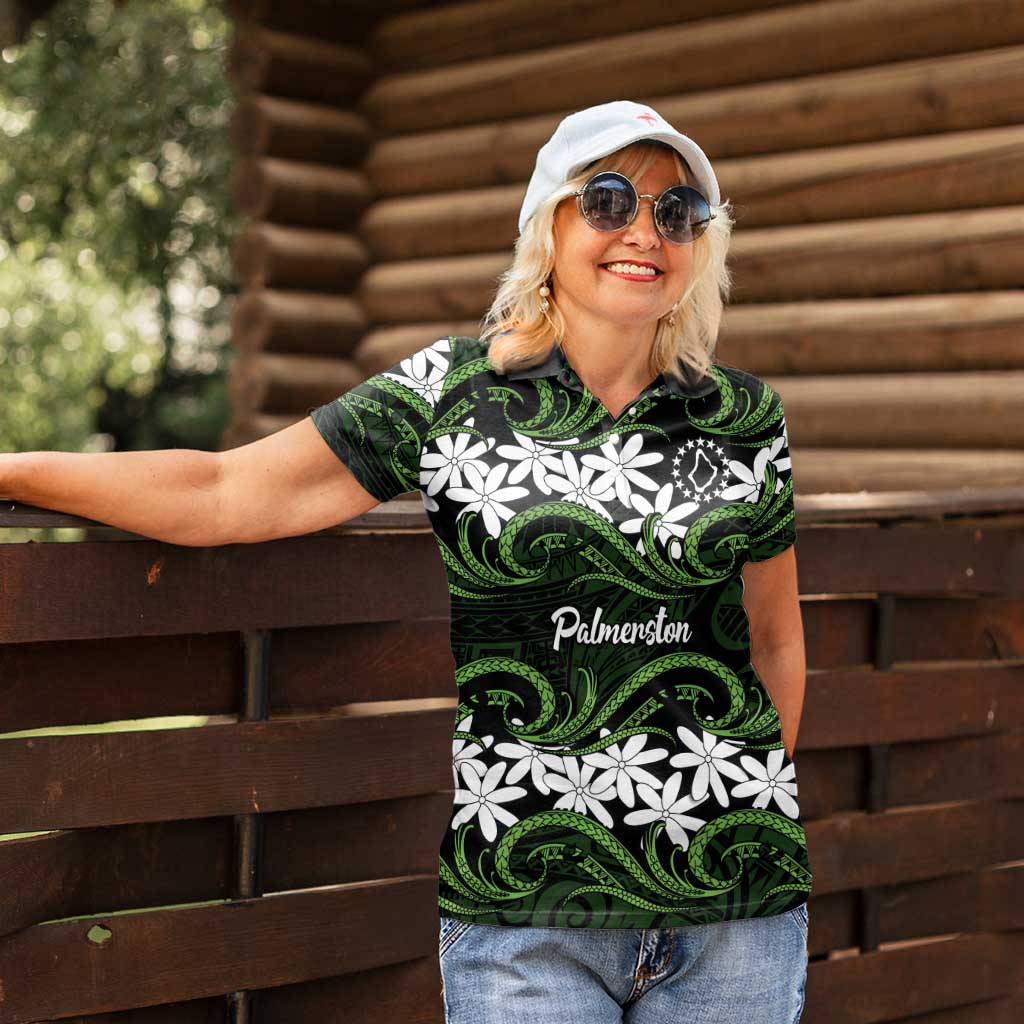 Personalised Cook Islands Palmerston Women Polo Shirt Tiare Maori Polynesian Waves Tattoo LT14 - Polynesian Pride