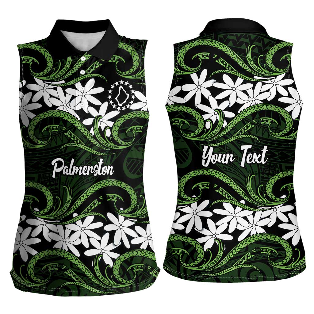 Personalised Cook Islands Palmerston Women Sleeveless Polo Shirt Tiare Maori Polynesian Waves Tattoo LT14 - Polynesian Pride
