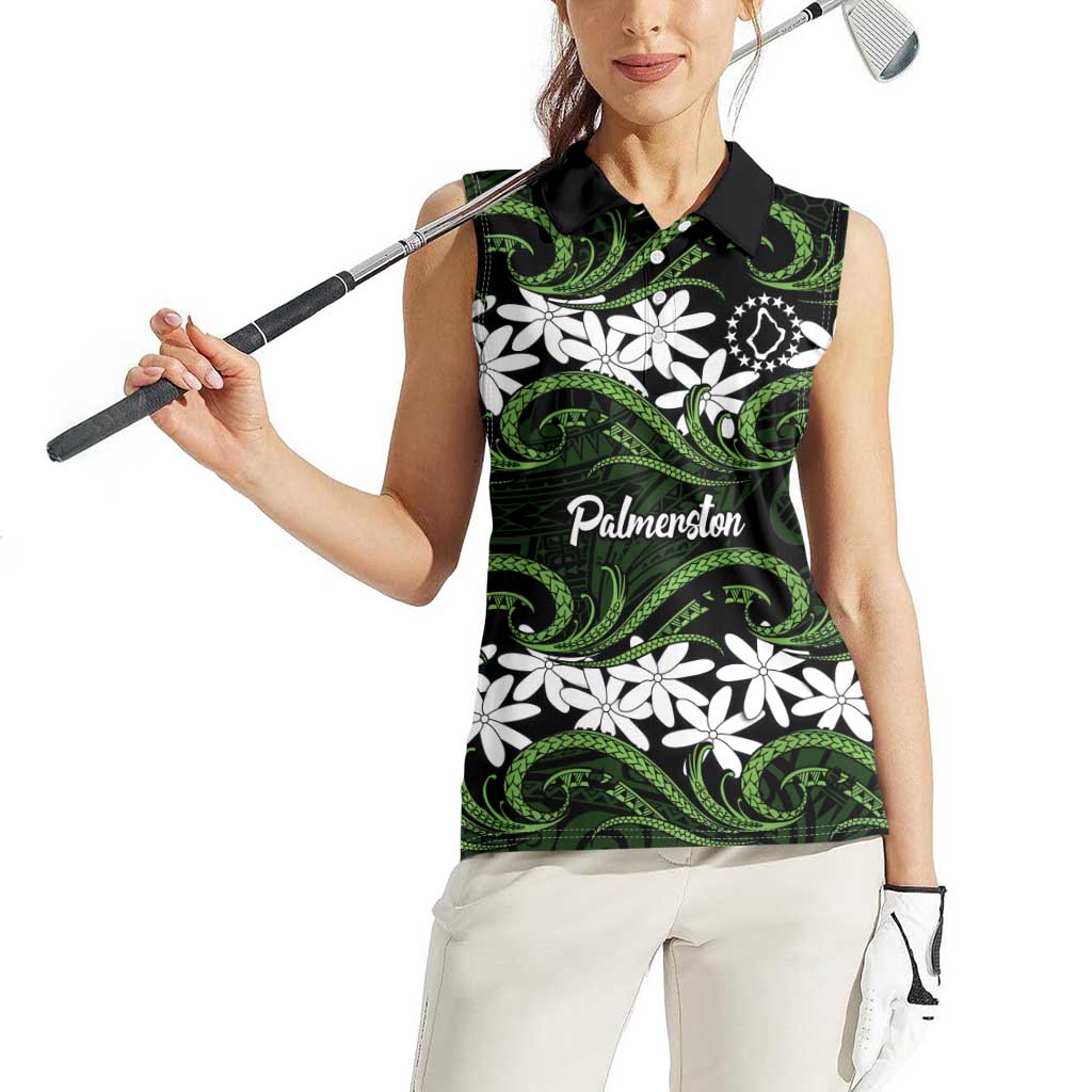 Personalised Cook Islands Palmerston Women Sleeveless Polo Shirt Tiare Maori Polynesian Waves Tattoo LT14 - Polynesian Pride