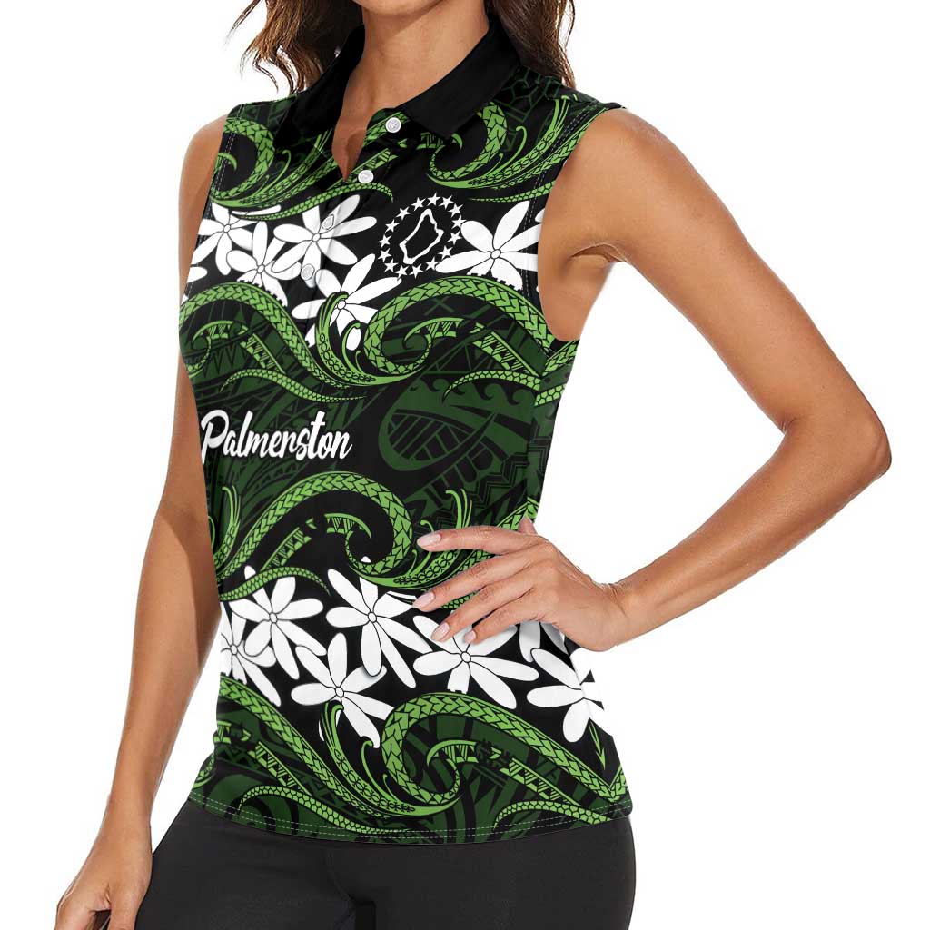 Personalised Cook Islands Palmerston Women Sleeveless Polo Shirt Tiare Maori Polynesian Waves Tattoo LT14 - Polynesian Pride