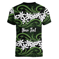 Personalised Cook Islands Palmerston Women V-Neck T-Shirt Tiare Maori Polynesian Waves Tattoo LT14 - Polynesian Pride