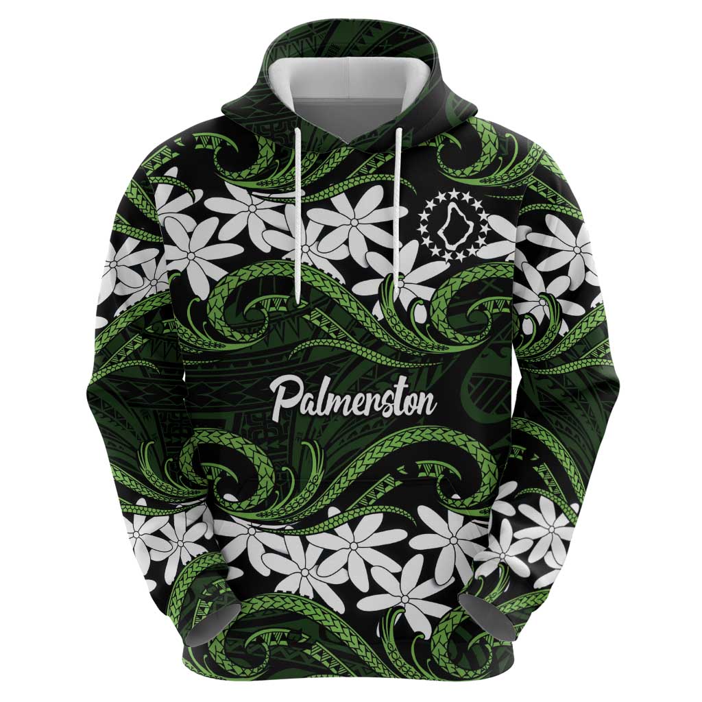 Personalised Cook Islands Palmerston Zip Hoodie Tiare Maori Polynesian Waves Tattoo