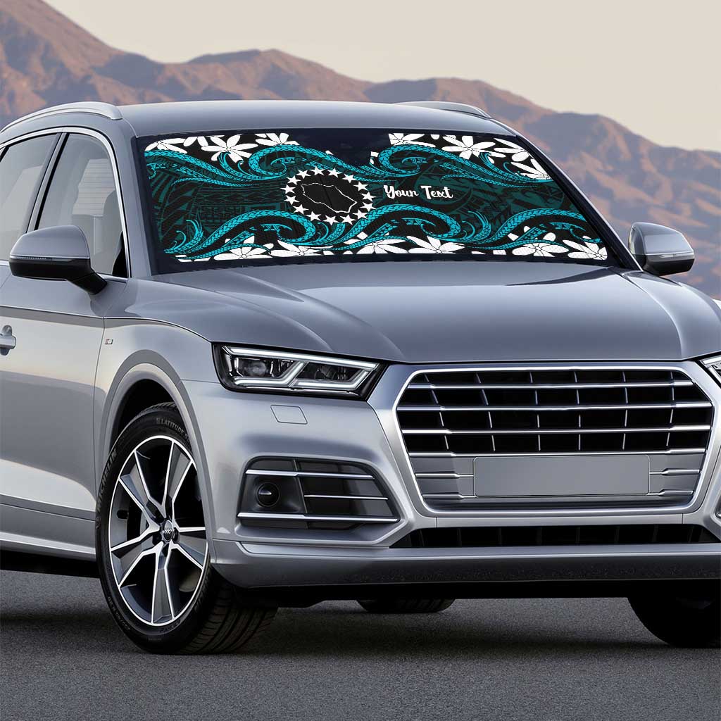 Personalised Cook Islands Penrhyn Atoll Auto Sun Shade Tiare Maori Polynesian Waves Tattoo
