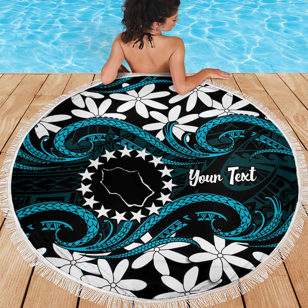 Personalised Cook Islands Penrhyn Atoll Beach Blanket Tiare Maori Polynesian Waves Tattoo