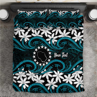 Personalised Cook Islands Penrhyn Atoll Bedding Set Tiare Maori Polynesian Waves Tattoo LT14 Blue - Polynesian Pride