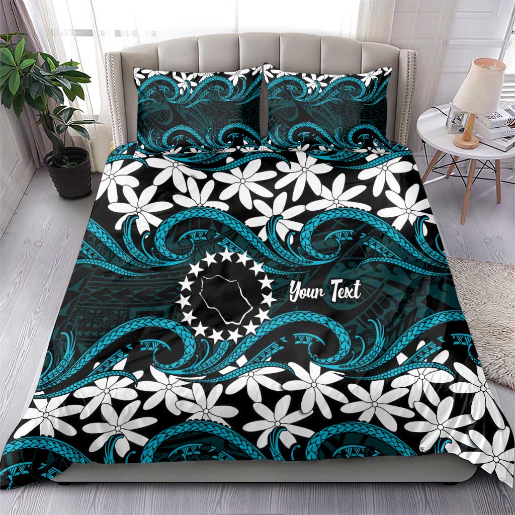 Personalised Cook Islands Penrhyn Atoll Bedding Set Tiare Maori Polynesian Waves Tattoo LT14 - Polynesian Pride