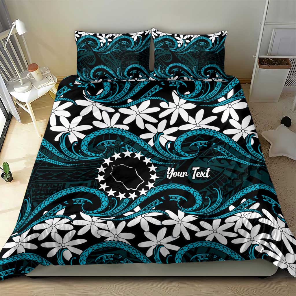 Personalised Cook Islands Penrhyn Atoll Bedding Set Tiare Maori Polynesian Waves Tattoo LT14 - Polynesian Pride