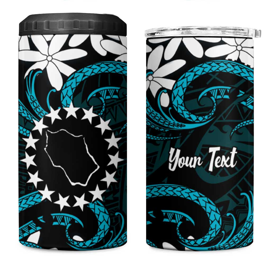 Personalised Cook Islands Penrhyn Atoll 4 in 1 Can Cooler Tumbler Tiare Maori Polynesian Waves Tattoo LT14 One Size: 16 oz Blue - Polynesian Pride