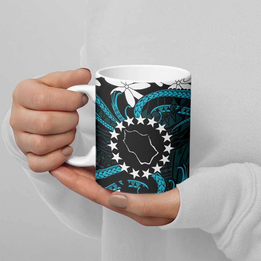 Personalised Cook Islands Penrhyn Atoll Ceramic Mug Tiare Maori Polynesian Waves Tattoo