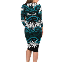 Personalised Cook Islands Penrhyn Atoll Family Matching Long Sleeve Bodycon Dress and Hawaiian Shirt Tiare Maori Polynesian Waves Tattoo LT14 - Polynesian Pride