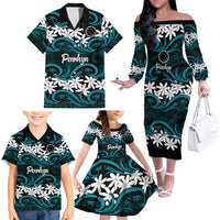 Personalised Cook Islands Penrhyn Atoll Family Matching Off The Shoulder Long Sleeve Dress and Hawaiian Shirt Tiare Maori Polynesian Waves Tattoo LT14 - Polynesian Pride