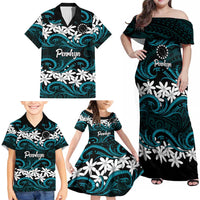 Personalised Cook Islands Penrhyn Atoll Family Matching Off Shoulder Maxi Dress and Hawaiian Shirt Tiare Maori Polynesian Waves Tattoo LT14 - Polynesian Pride