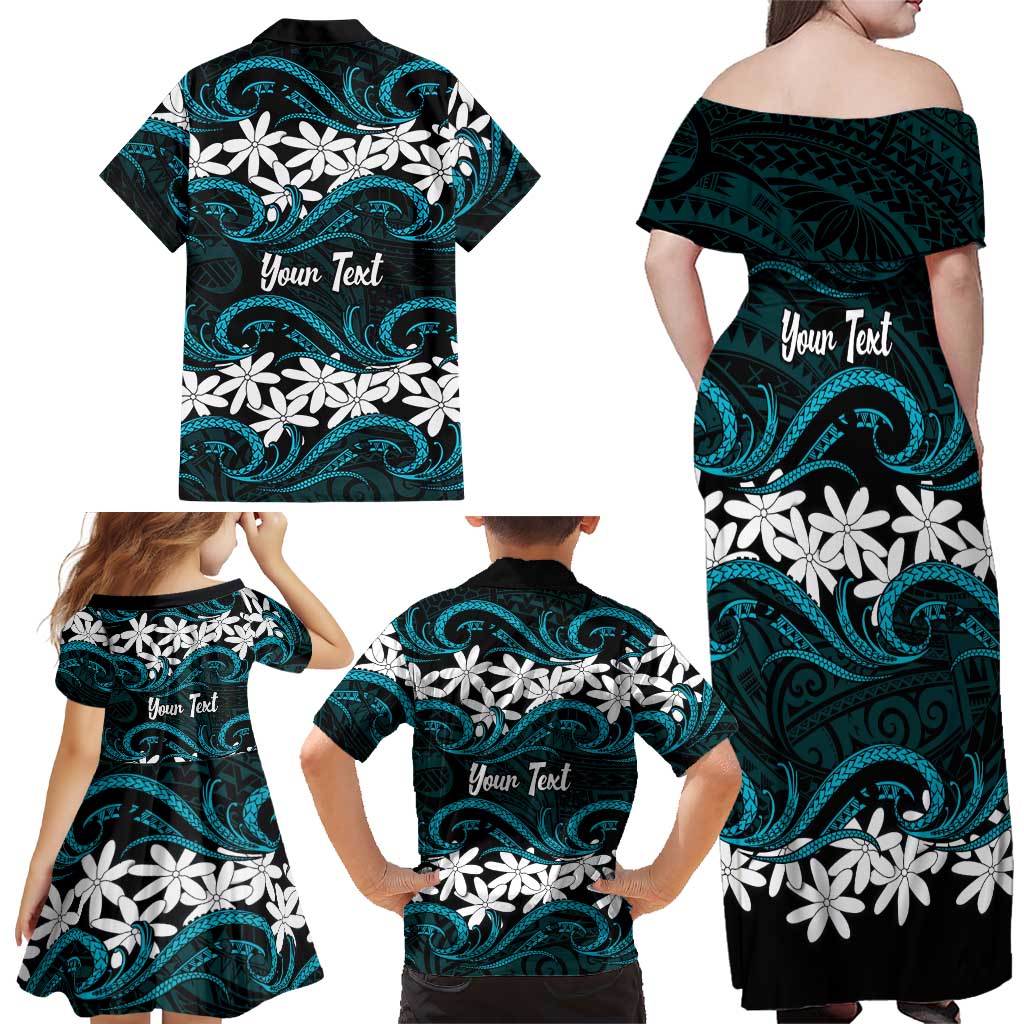 Personalised Cook Islands Penrhyn Atoll Family Matching Off Shoulder Maxi Dress and Hawaiian Shirt Tiare Maori Polynesian Waves Tattoo LT14 - Polynesian Pride