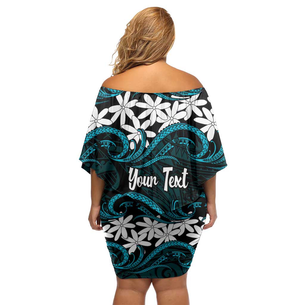 Personalised Cook Islands Penrhyn Atoll Family Matching Off Shoulder Short Dress and Hawaiian Shirt Tiare Maori Polynesian Waves Tattoo LT14 - Polynesian Pride