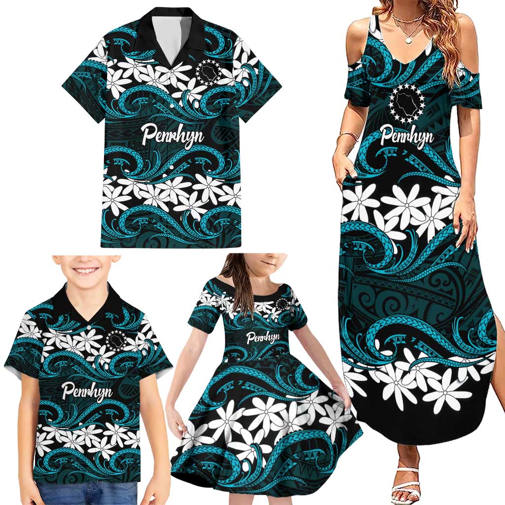 Personalised Cook Islands Penrhyn Atoll Family Matching Summer Maxi Dress and Hawaiian Shirt Tiare Maori Polynesian Waves Tattoo LT14 - Polynesian Pride
