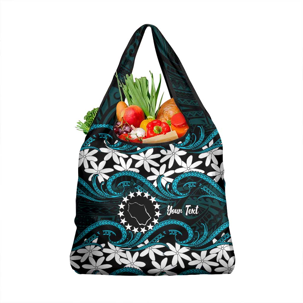 Personalised Cook Islands Penrhyn Atoll Grocery Bag Tiare Maori Polynesian Waves Tattoo
